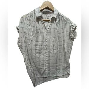 Madewell White & Blue Windowpane Check Short-Sleeve Blouse Sz XS